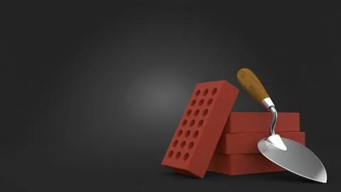 Trowel and bricks on gray background Illustrazione stock