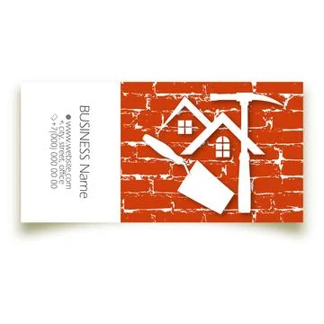 Trowel and pickaxe on brick wall background business card concept Иллюстрация