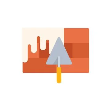 Trowel applying cement plaster on brick wall plastering tool Stock Illustration