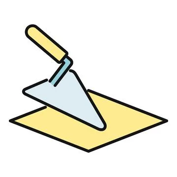 Trowel spreading cement on construction surface icon Stock Illustration