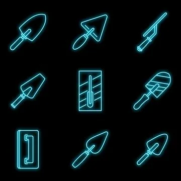Trowel tool icons set vector neon Stock Illustration