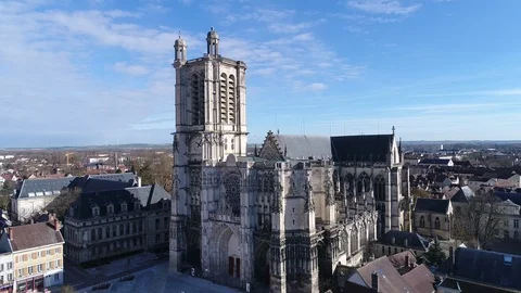 Troyes, View of Saint-Pierre-et-Saint-Paul Cathedral Stock Footage 88433731