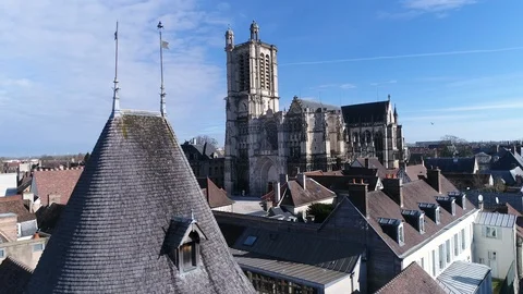 Troyes, View of Saint-Pierre-et-Saint-Paul Cathedral Stock Footage 88433745
