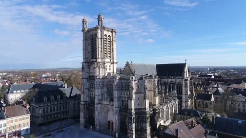 Troyes, View of Saint-Pierre-et-Saint-Paul Cathedral Stock Footage 88434073
