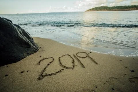 Trpoical Destination - 2019 Written in Sand Stock Photos