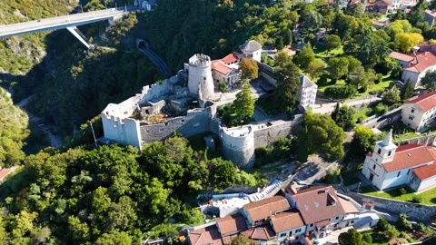 Trsat castle overlooking the rječina river canyon in rijeka, croatia Stock Footage 335847459