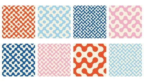Truchet round shapes seamless pattern collection. Contemporary style geomet.. Stock Illustration