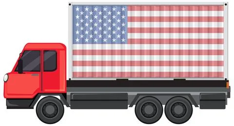 Truck with American Flag Container Stock Illustration