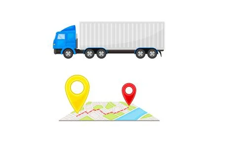 Truck and Map with Navigation Point as Shopping Logistics and Order Delivery Stock Illustration
