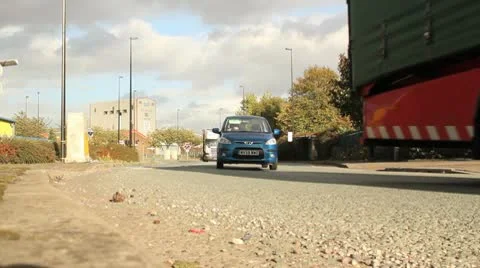 Truck approaching roundabout Stock Footage 10687213