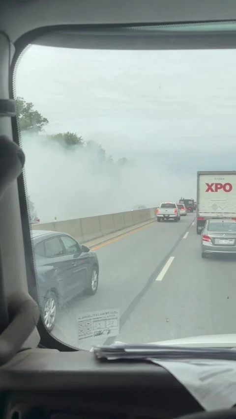 Truck Blows Huge Cloud of Smoke on Pennsylvania Turnpike, Willow Grove, Pennsylv Stock Footage 346655007