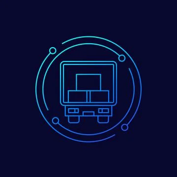 Truck with boxes line vector icon, back view Stock Illustration