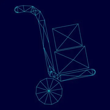 Truck with boxes low poly triangulation triangulated polygonal electric cyan  Stock Illustration