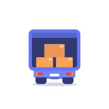 Truck with boxes vector icon, back view Stock Illustration