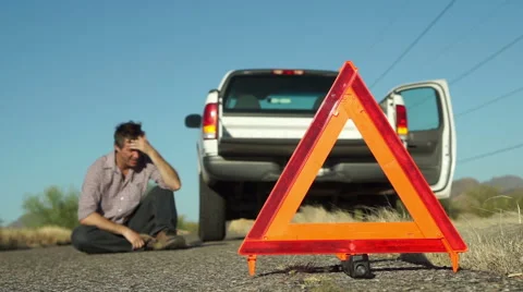 Truck Broken Down Emergency Triangle Male Sitting Stock Footage 63158134
