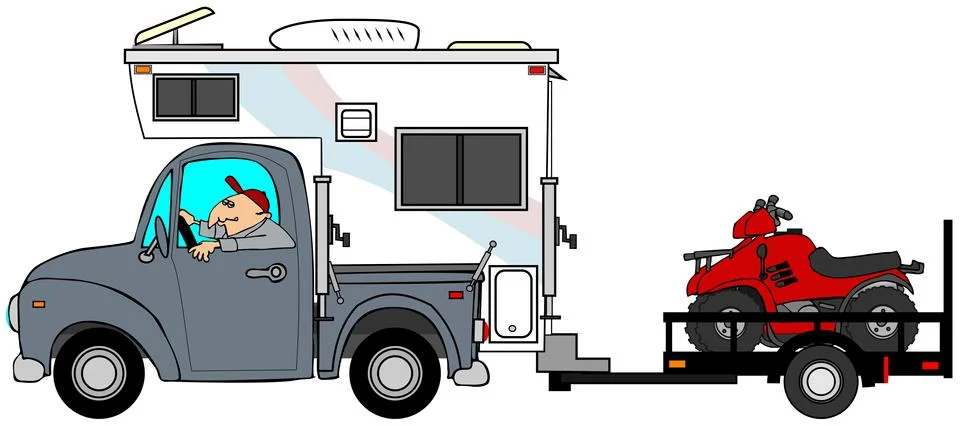Truck &amp; camper pulling ATV's Stock Illustration