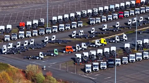 Truck Chassis Storage Yard at Logistics Facility Stock Footage 333326349