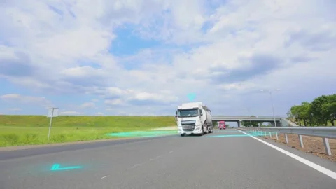 Truck concept with artificial intelligence. Smart delivery. Visualization of a Stock Footage 259164791