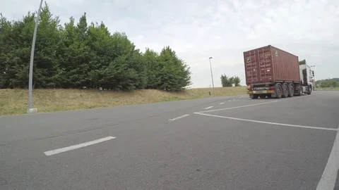 Truck with container stops Stock Footage 83617740