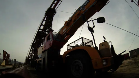 Truck Crane on the Bridge Under Construction Stock Footage 37163653