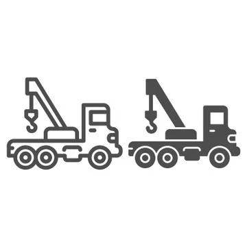 Truck with crane line and solid icon, heavy equipment concept, Construction Ilustración de archivo