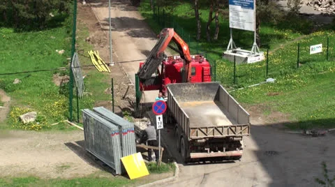 Truck with crane loads a cargo 動画素材 24574647