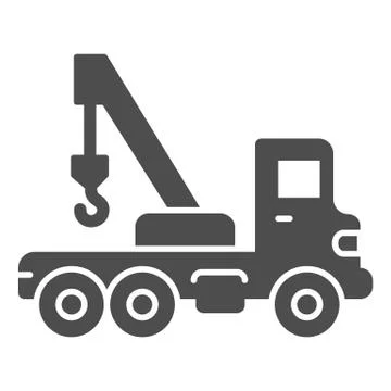 Truck with crane solid icon, heavy equipment concept, Construction Machine sign Ilustración de archivo