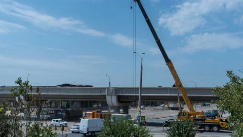 Truck crane on the subway construction Stock Footage 137267694