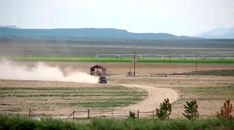 Truck is Crossing a Field Stock Footage 48632873