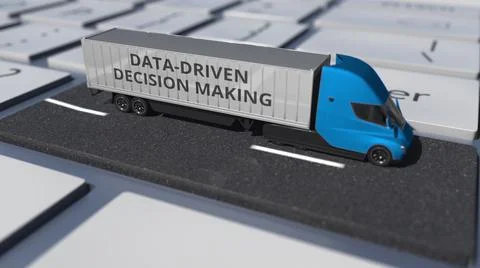 Truck with DATA-DRIVEN DECISION MAKING text on the computer keyboard, conceptual Stock Illustration