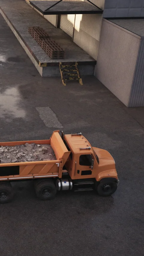 Truck delivers materials to construction site during daytime work hours Stock Footage 340636155