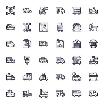 Truck Display Perfect Vector Set with 36 Retina Ready Bold Line Icons Stock Illustration