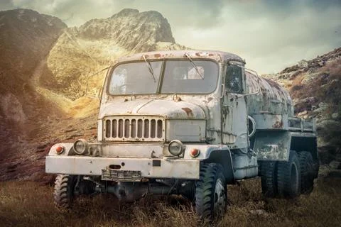 Truck on dramatic sky Stock Photos