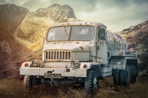 Truck on dramatic sky Stock Photos