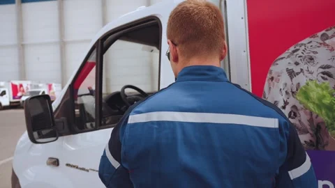 The truck driver gets in the car, the driver gets in the truck Stock Footage 310746355