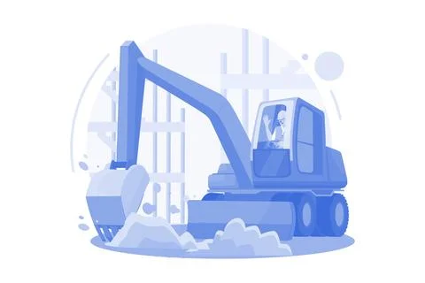 Truck Driver Rising Hand While Sitting In Construction Truck Stock Illustration