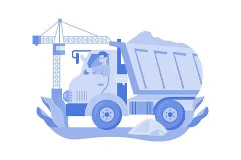 Truck Driver Rising Hand While Sitting In Construction Truck Stock Illustration