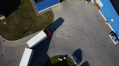 Truck is Driving to Logistics Center. Aerial Shot. Stock Footage