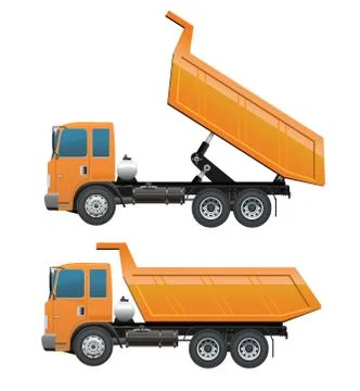 Truck Dump and dumping Construction machinery set yellow orange color ten whee Stock Illustration