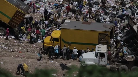 Truck dumping trash in Guatemala Dump Stock Footage 61158063