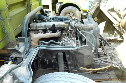 Truck engine with copy space for text. Metallic background of the internal .. Stock Photos