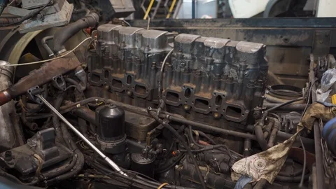 Truck engine panorama Stock Footage 102868338