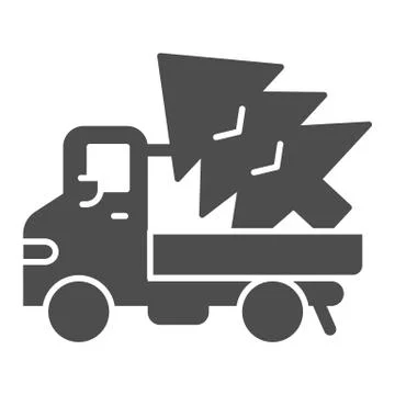 Truck with fir tree solid icon, Christmas concept, Christmas Delivery sign on 库存插图