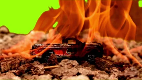 Truck on fire (green screen) Stock Footage 146252025