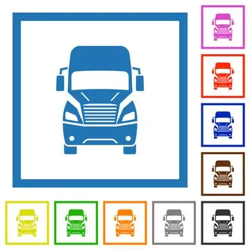 Truck front view flat framed icons Stock Illustration