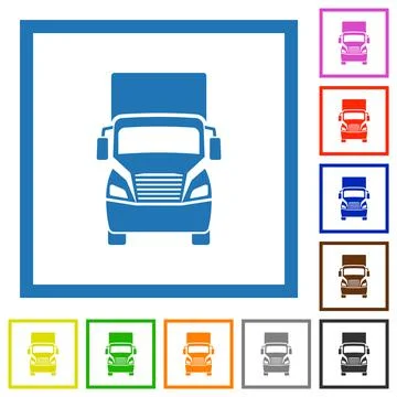 Truck front view flat framed icons Stock Illustration