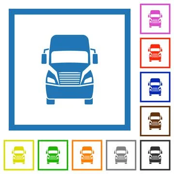 Truck front view flat framed icons Stock Illustration