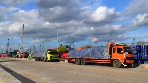 Truck in the harbour Stock Footage 93517601