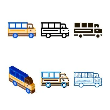 Truck icon vector outline pack Stock Illustration