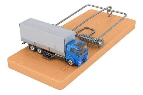 Truck inside mousetrap. 3D rendering Stock Illustration